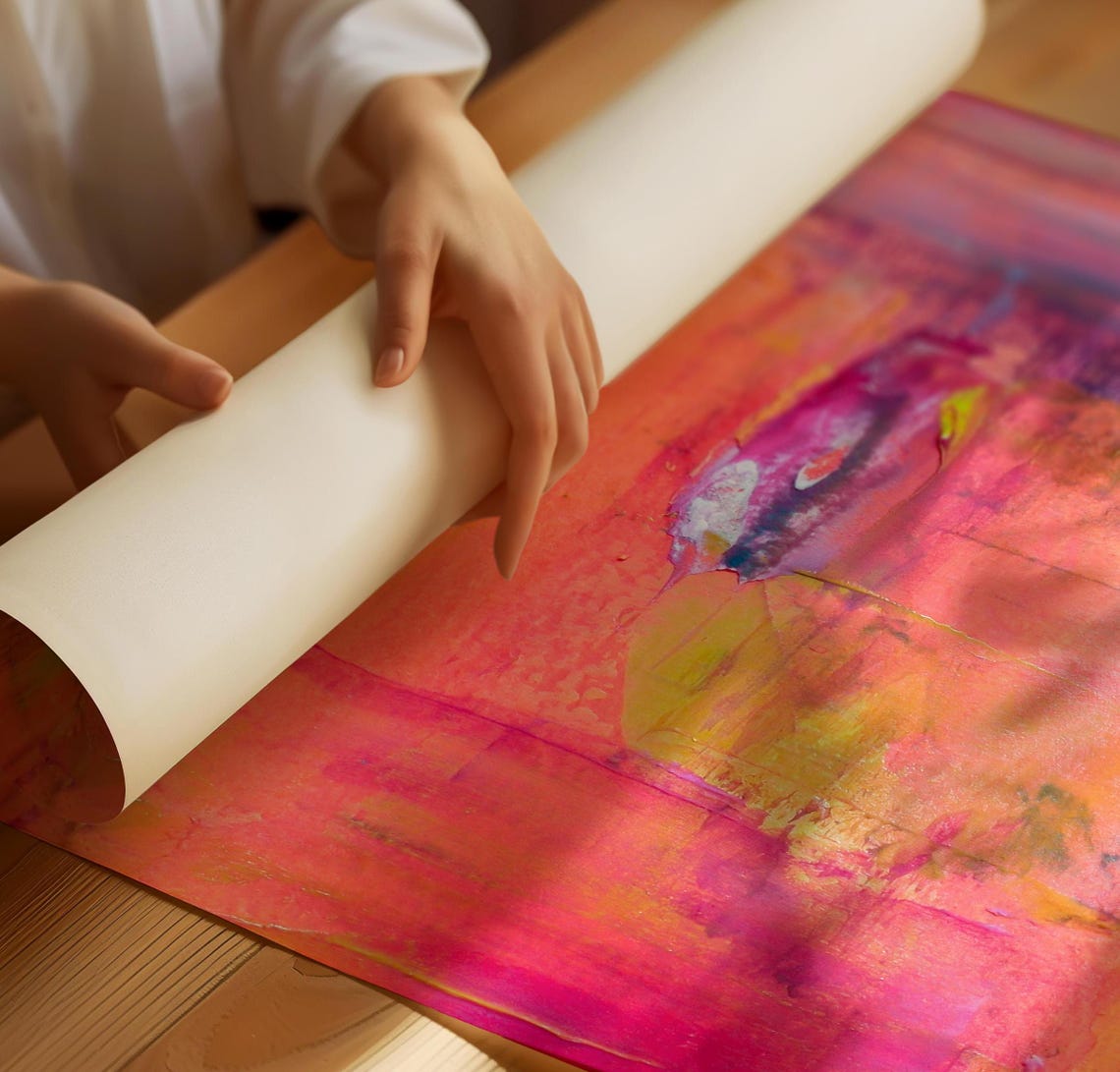 Vibrant Pink Orange Abstract Modern Moody Painting Wall Poster - Image 3