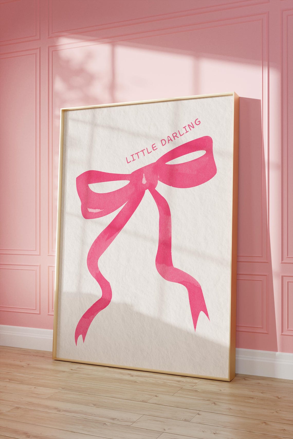 Little Darling Pink Bow Watercolor Coquette Girly Nursery Wall Art - Image 2