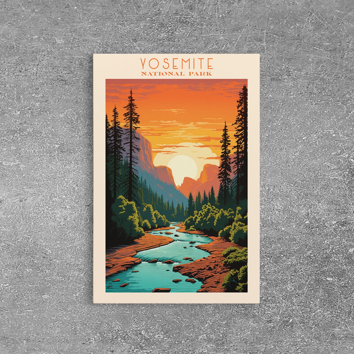 Yosemite National Park Sunset River Pines Gorge Travel Poster - Image 3