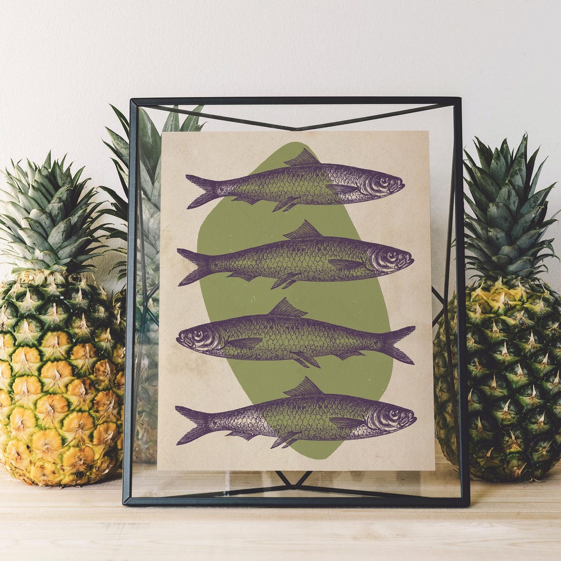 Vintage Herring Fish Illustration Retro Green Kitchen Wall Art Poster - Image 4