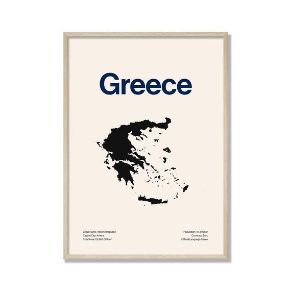 Minimalist Greece Map Poster, Contemporary Travel Art