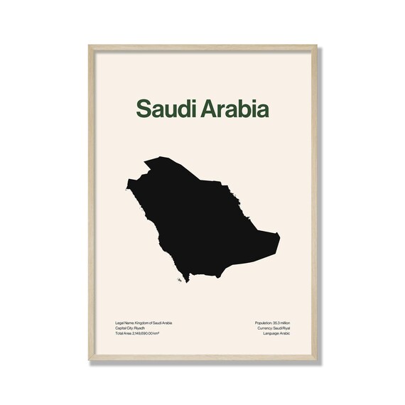 Minimalist Saudi Arabia Map Print Modern Wall Art Contemporary Travel Poster Neutral Home Decor