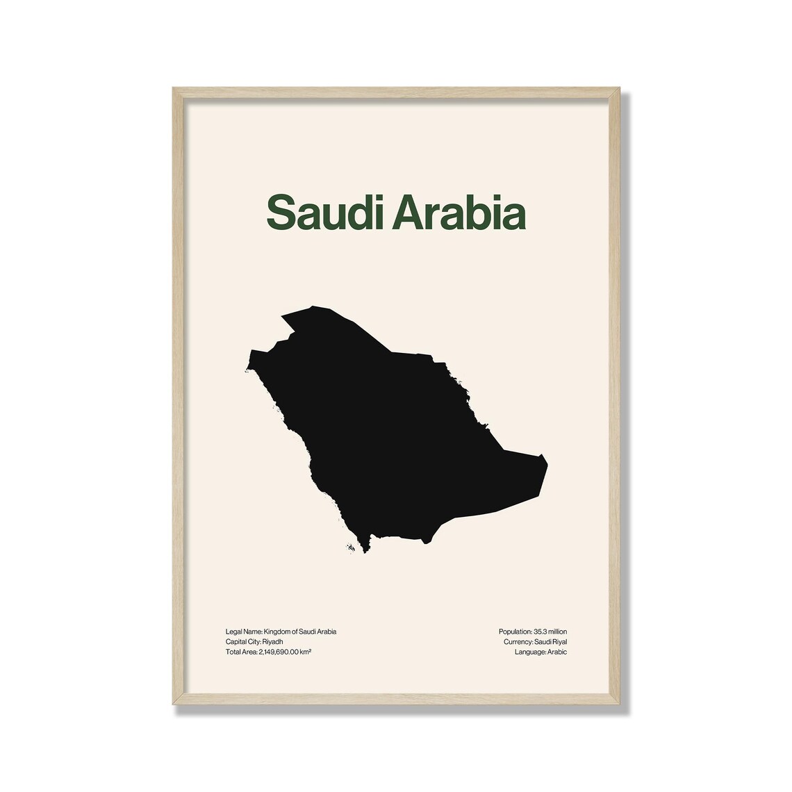 Minimalist Saudi Arabia Map Print Modern Wall Art Contemporary Travel Poster Neutral Home Decor