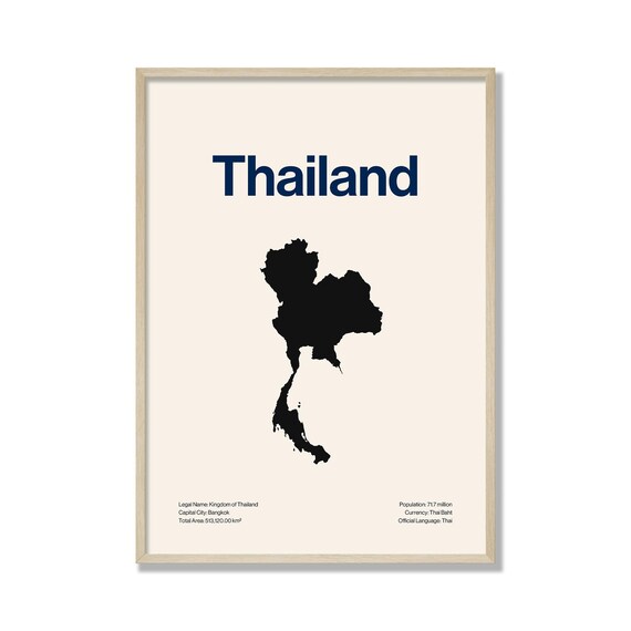 Minimalist Thailand Map Print Modern Wall Art Contemporary Travel Poster Neutral Home Decor Gift