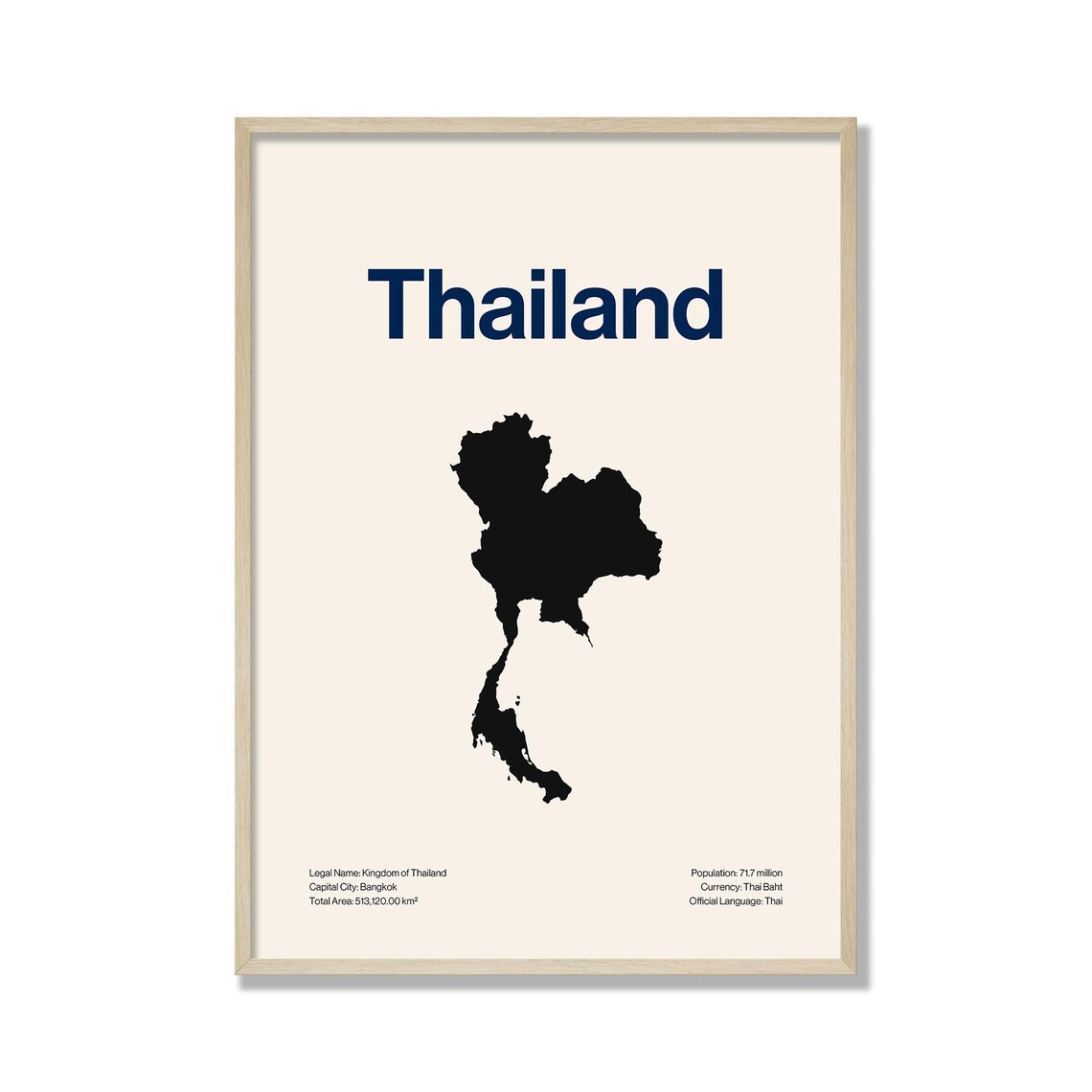 Minimalist Thailand Map Print Modern Wall Art Contemporary Travel Poster Neutral Home Decor Gift