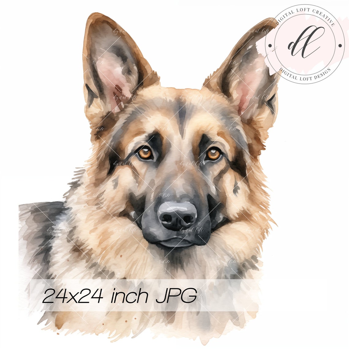 Watercolor German Shepherd Dog Portrait Pet Lover Poster Art