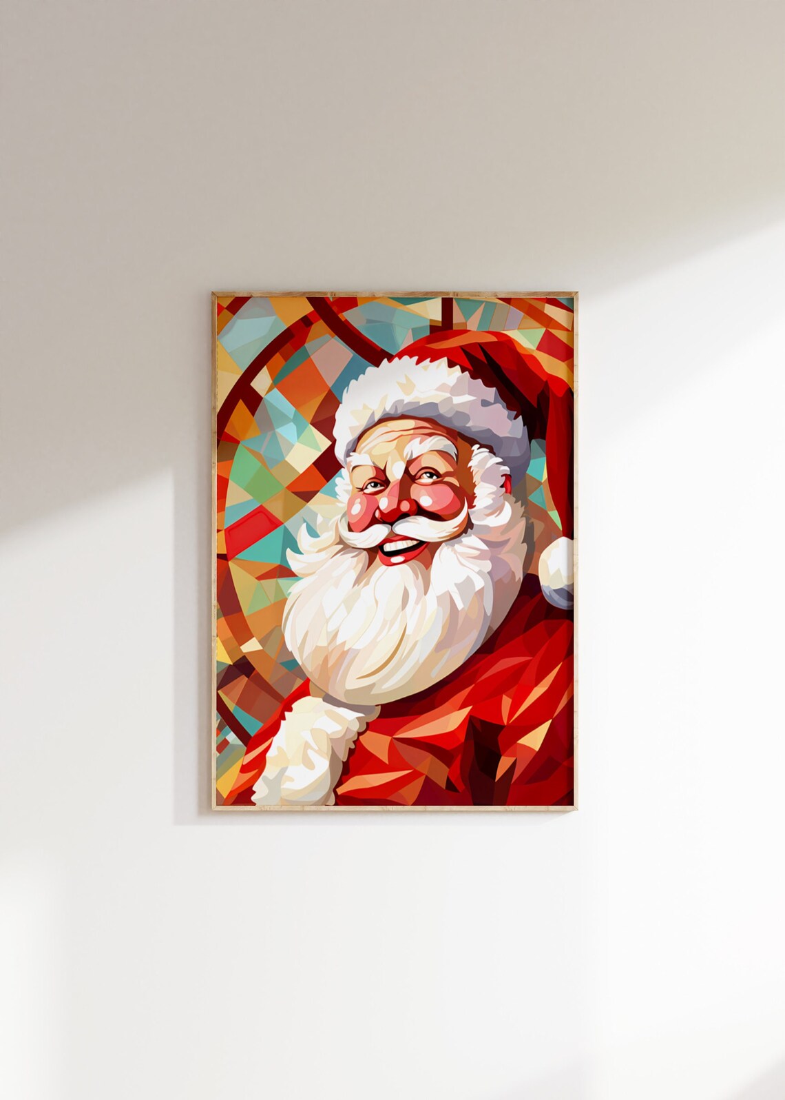 Santa Claus Portrait Stained Glass Style Mosaic Christmas Poster