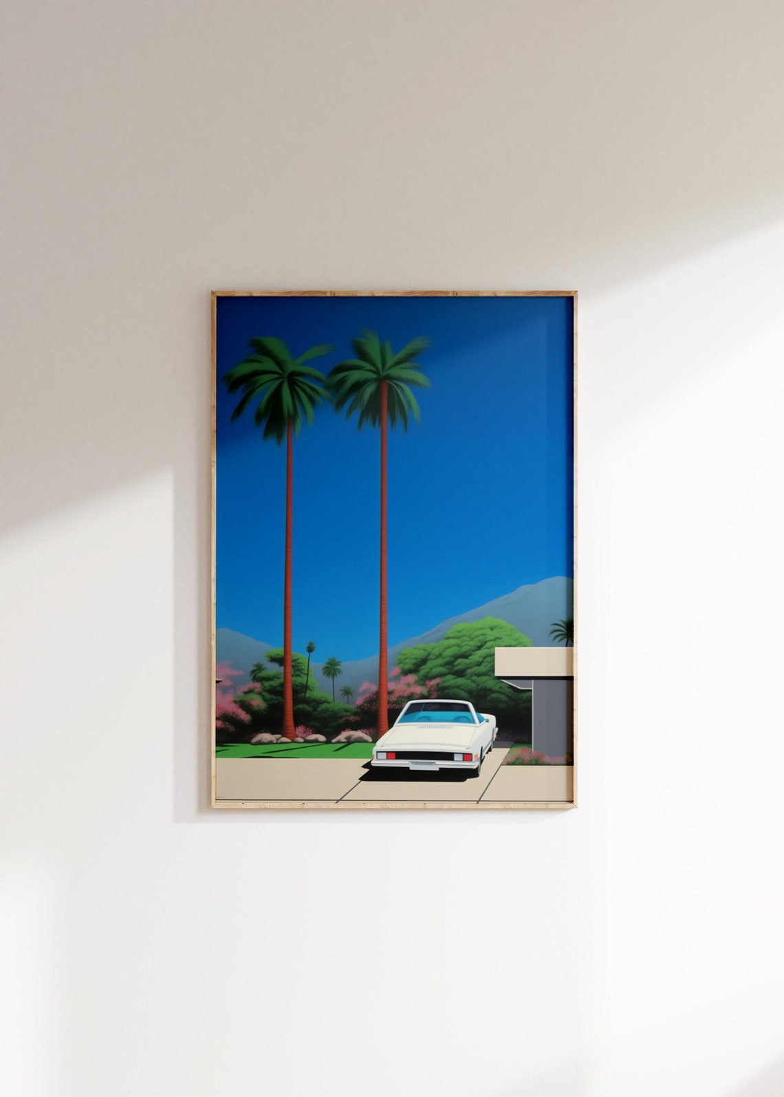 Palm Springs Twin Palms White Classic Car Modern House Poster