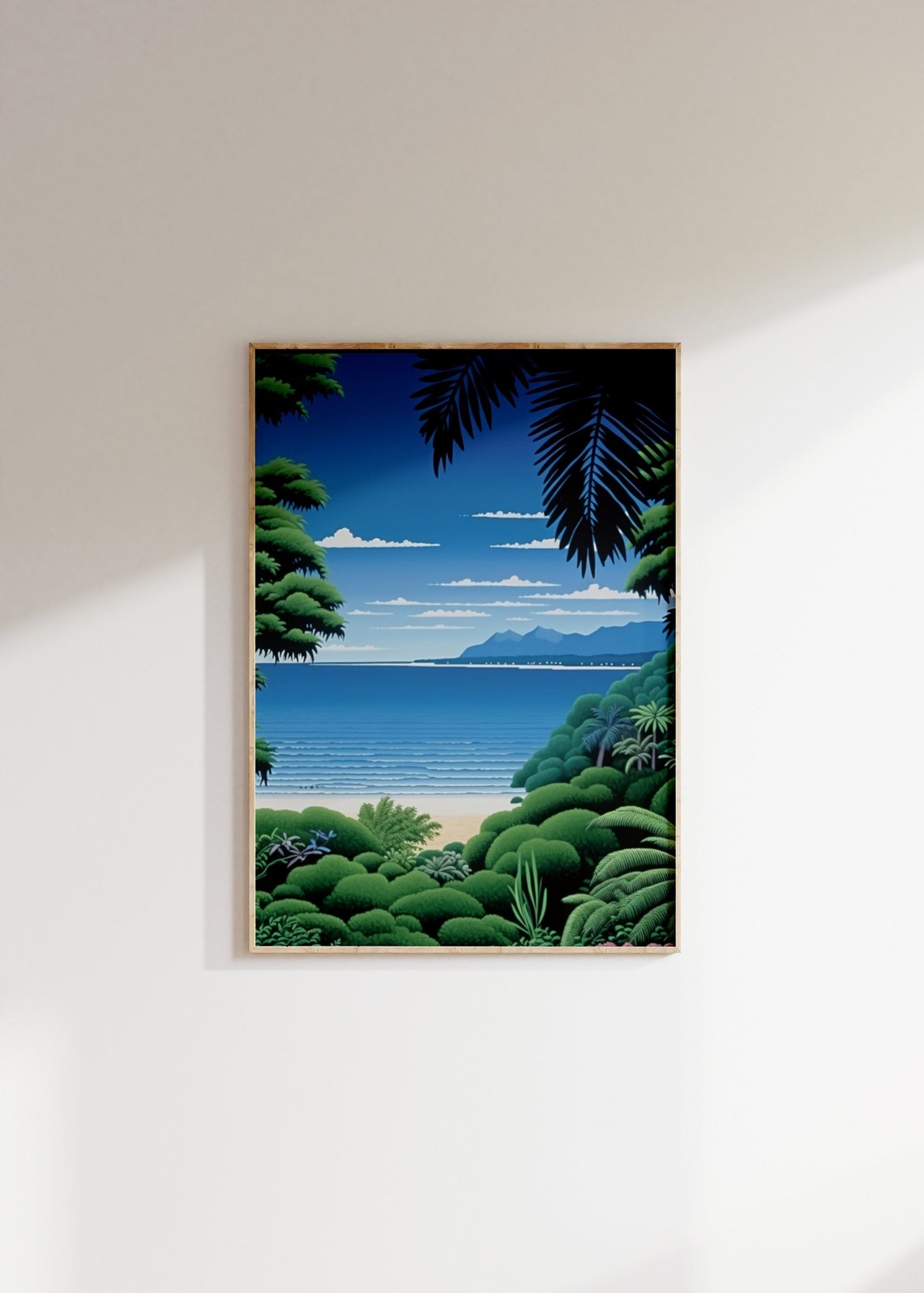 Tropical Jungle Beach Lush Palms Cove Ocean Retro Art Poster