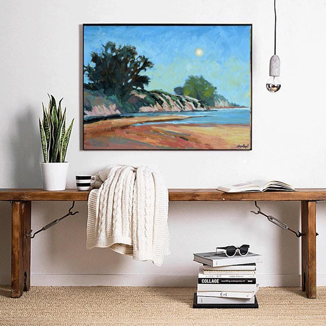 Goleta Beach California Moonlit Shoreline Dusk Landscape Poster - Image 3