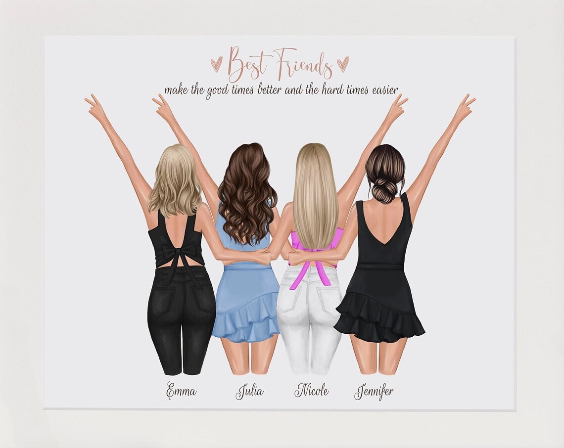 Personalized Four Best Friends Print Names Emma Julia Nicole Jennifer