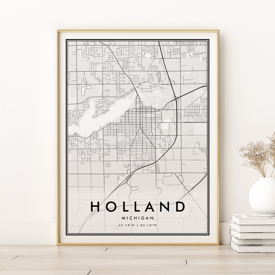 Holland, Michigan City Map Print, Retro Travel Poster