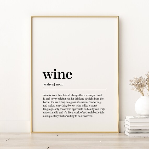 Wine Lovers Minimalist Dictionary Definition Bar Quote Poster