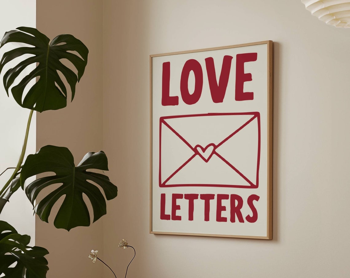 Love Letters Red Envelope Typography Mid Century Romance Art Poster