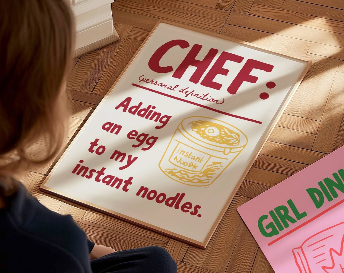 Red Chef Definition Instant Noodles Egg Funny Kitchen Poster - Image 2