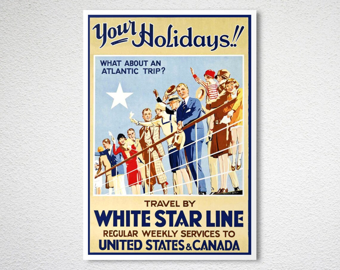 White Star Line Vintage Travel Poster, Holiday Travel - Image 2