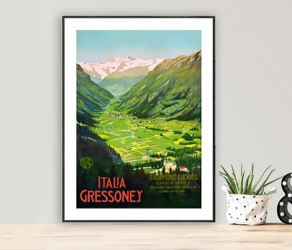 Italia Gressoney Vintage Travel Poster Poster Paper Or Print Gift Idea Wall Decor