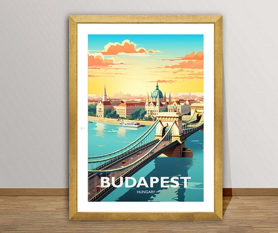 Budapest Szchenyi Chain Bridge Danube River Hungary Travel Poster By Wed Budapest Cityscape Poster Gift Idea Wall Decor