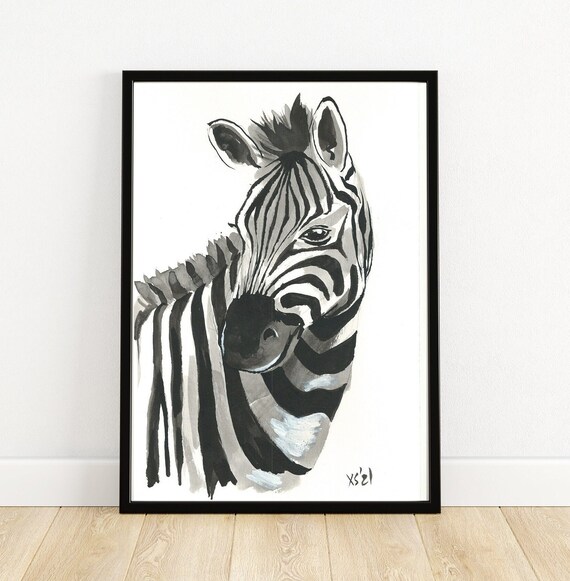 Zebra Picture Poster A4 21 X 30 Cm Childrens Room Watercolor Print Decoration Gift Animals Safari Animal Picture Cute Africa Illustration
