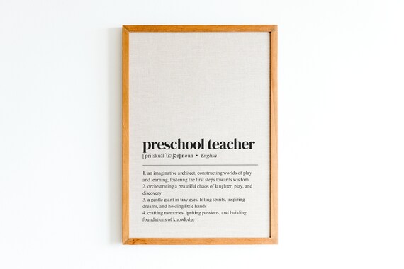 Preschool Teacher Definition Wall Art Poster Print Decor Minimalist