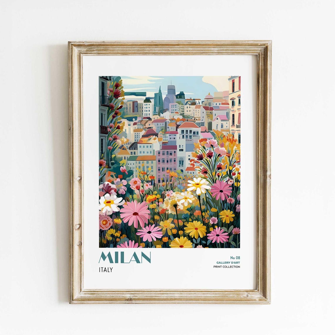 Milan Italy Colorful Floral Cityscape Gallery D'Art No 08 Art Poster