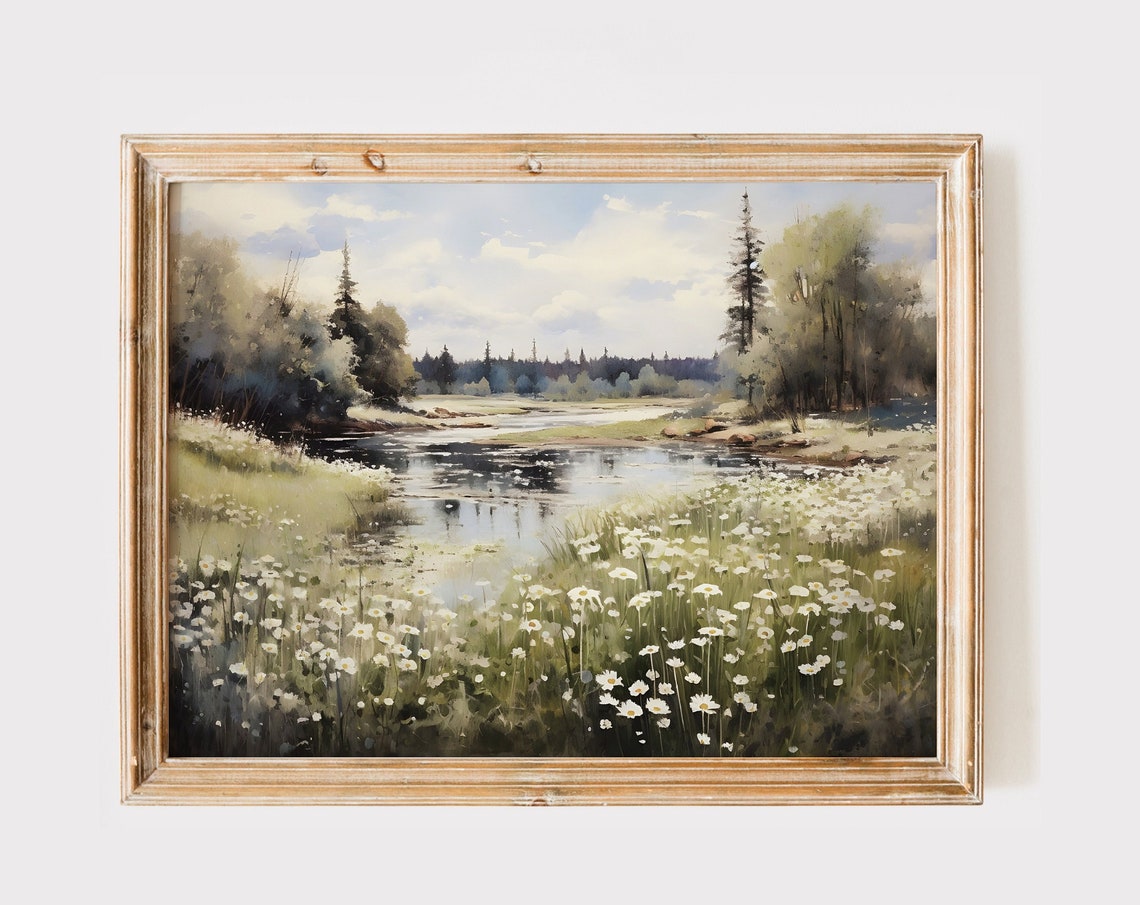 White Daisies by Calm Pond Watercolor Gallery Decor Print Set