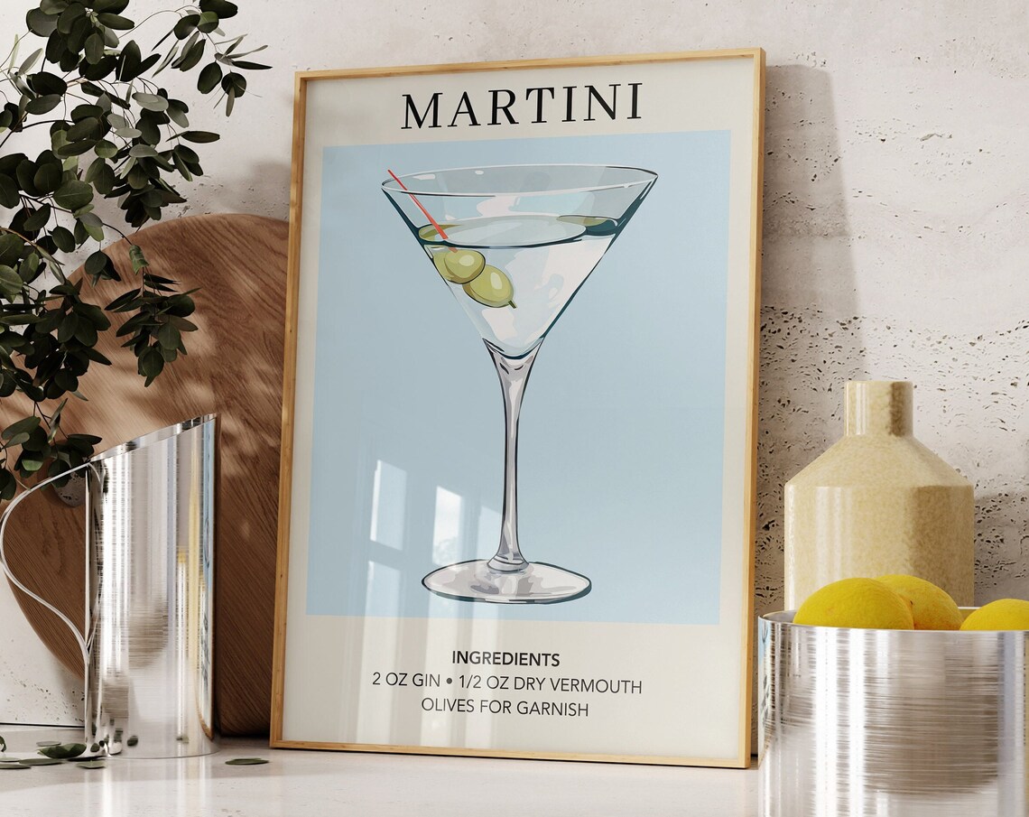 Cocktail Art Print, Retro Vintage Bar Cart Decor