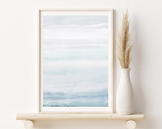 Minimalist Abstract Watercolor Handmade Landscape Painting Coastal Beach Art Pastel Sky