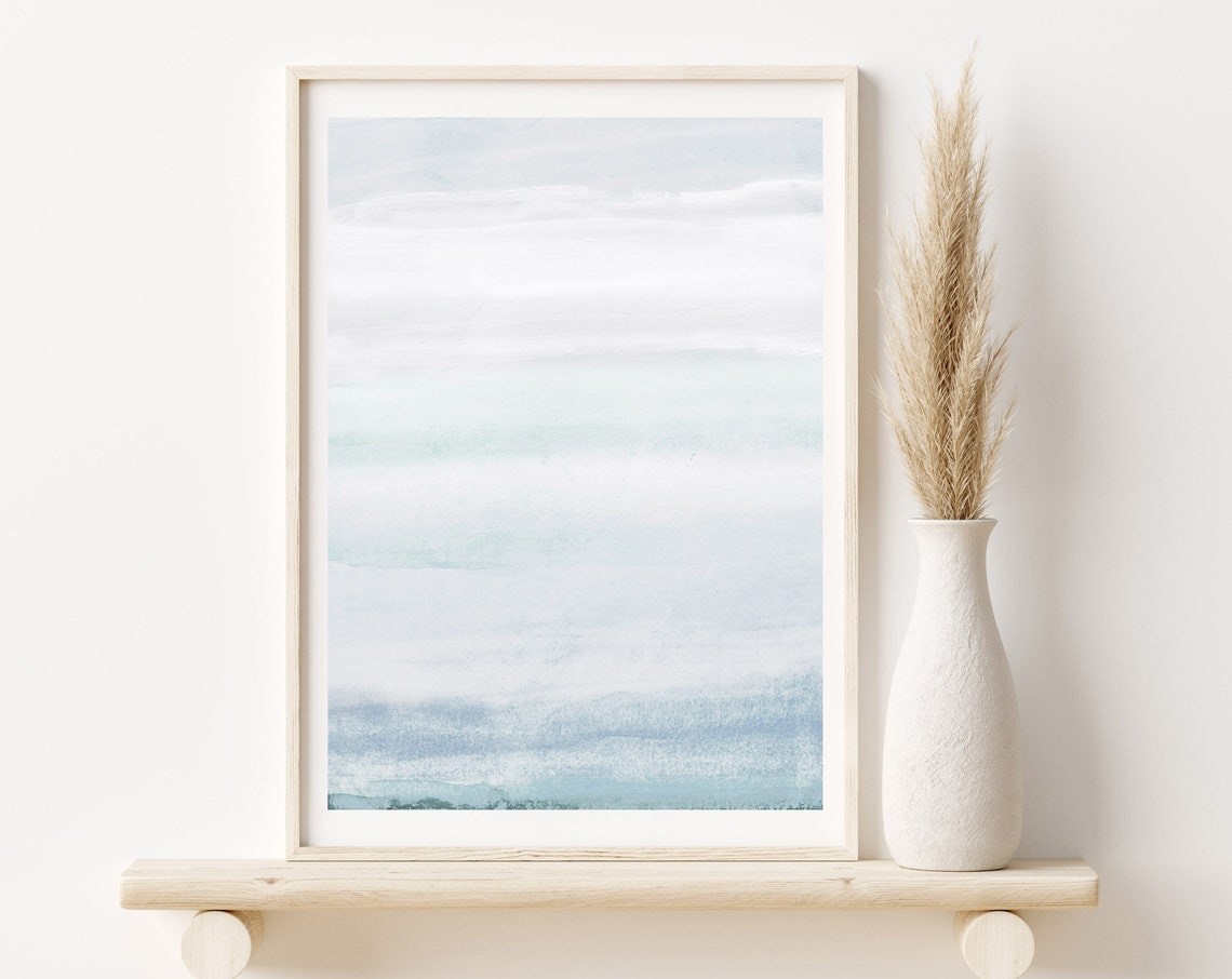 Minimalist Abstract Watercolor Sea Mist Soft Blue Gray Coastal Poster