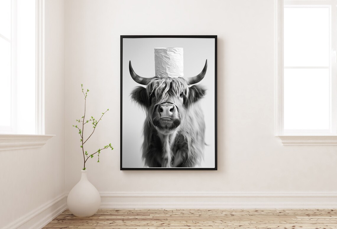 Highland Cow Toilet Roll Funny Bathroom Art Print