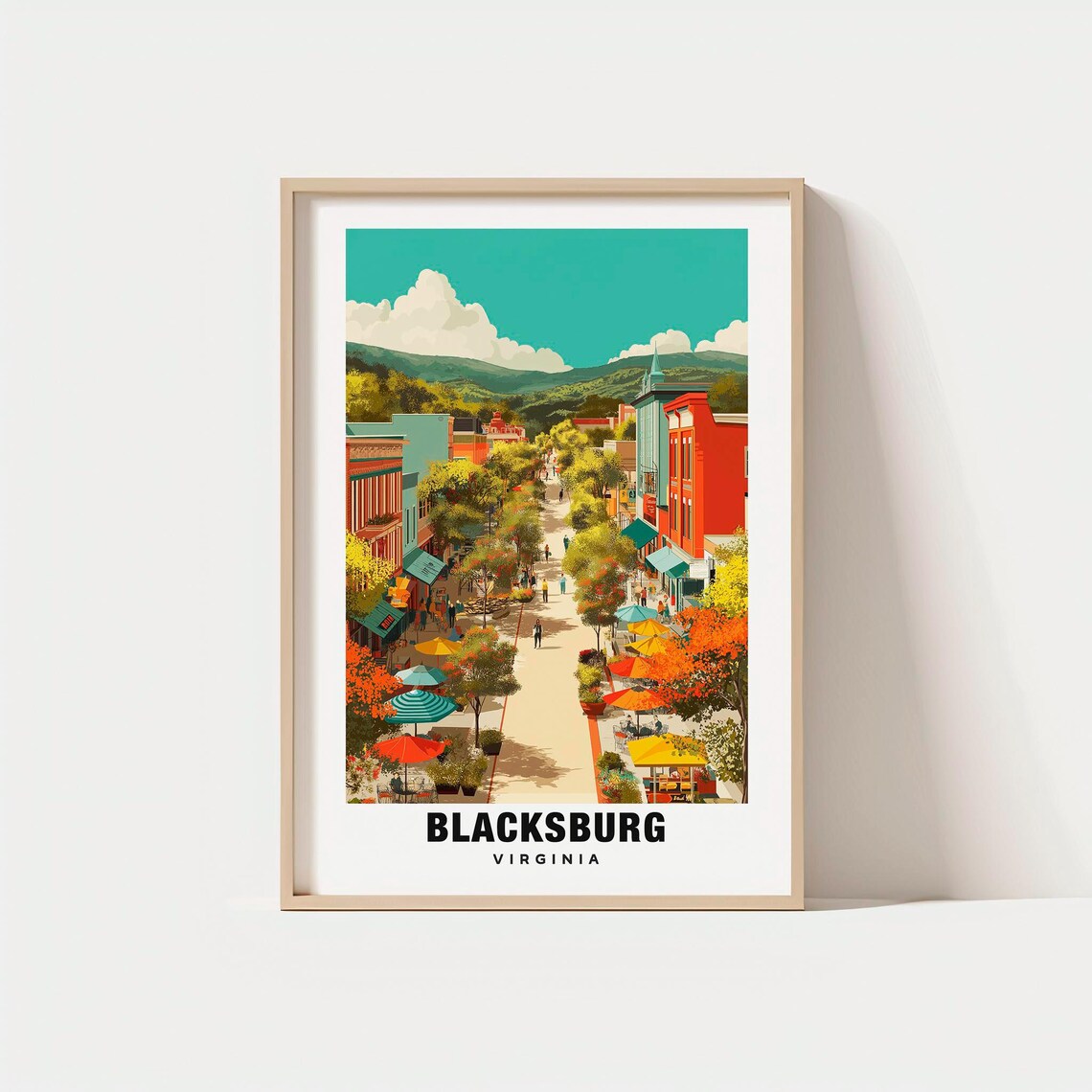 Blacksburg Virginia College Town Street Blue Ridge Mountains Poster