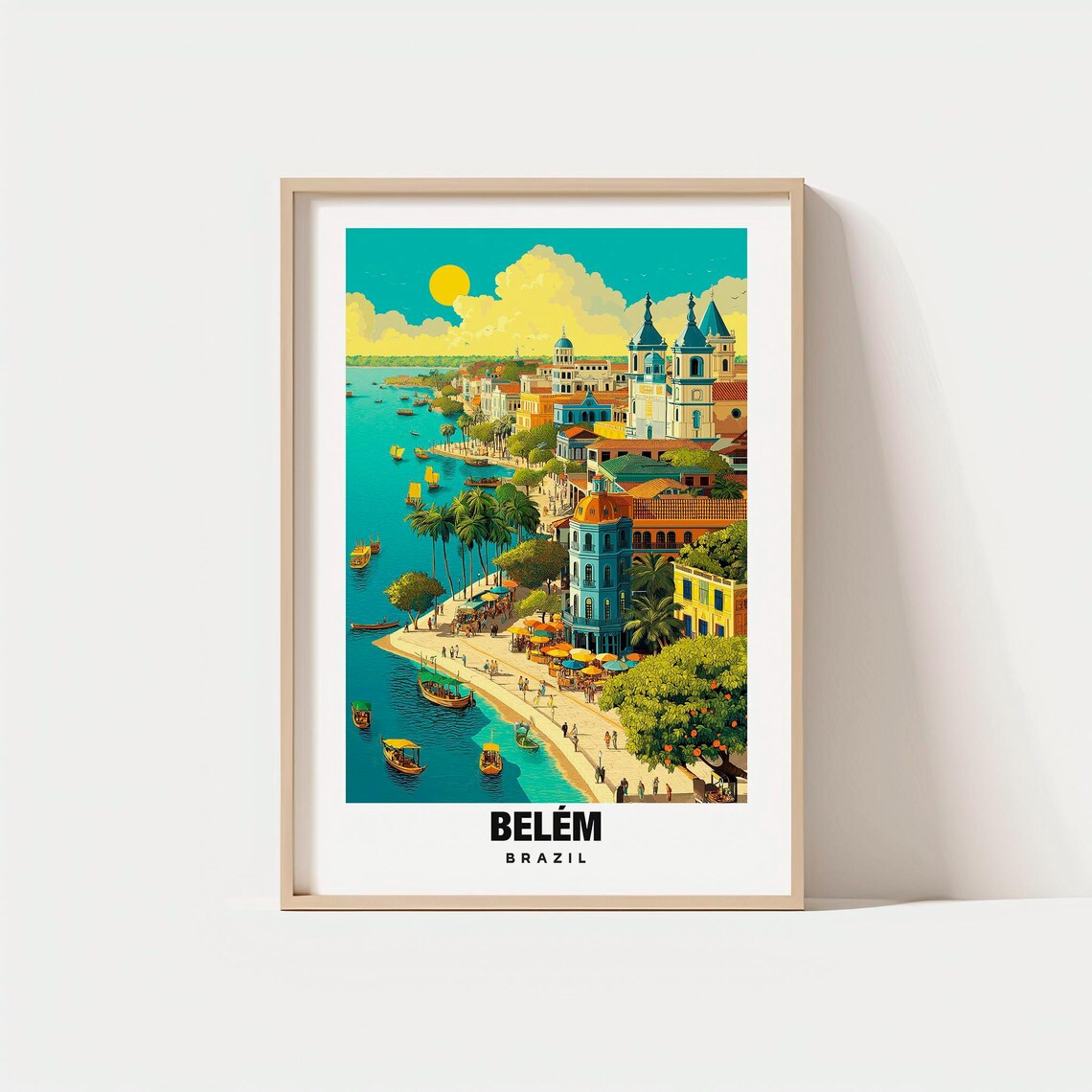 Belem Brazil Riverfront Colonial Churches Boats Promenade View Poster