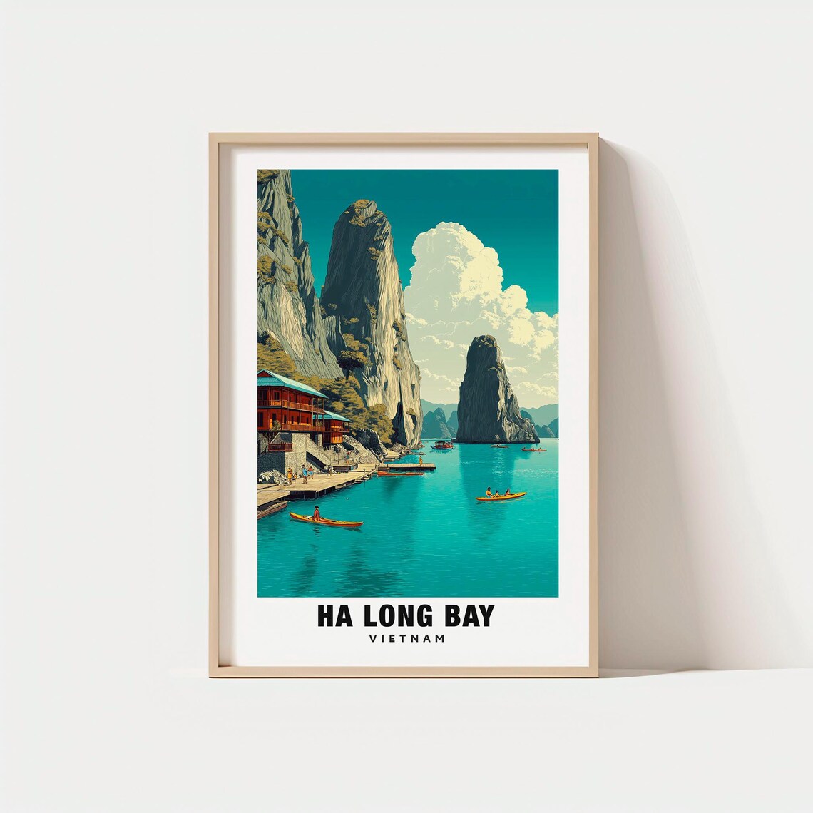 Ha Long Bay Vietnam Limestone Karsts Boats Harbor Sunset Travel Poster