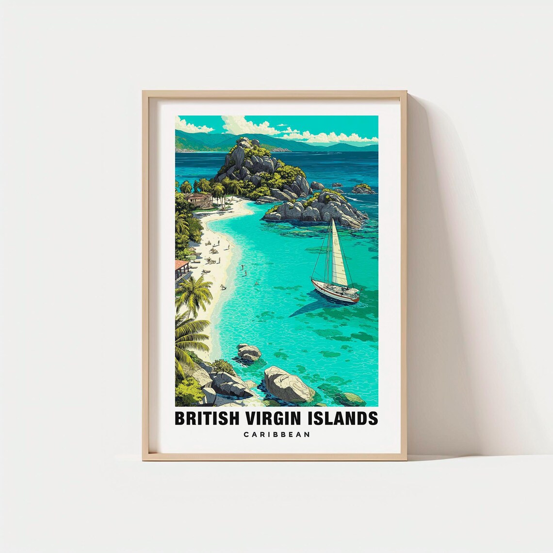 British Virgin Islands Sailboat Beach Turquoise Sea Travel Poster