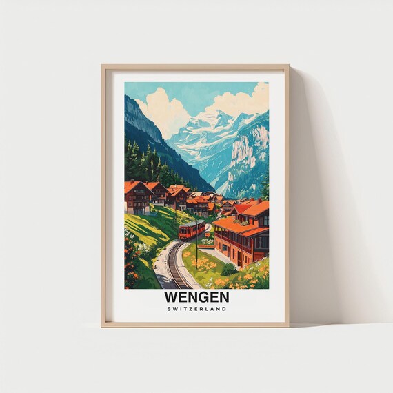 Wengen Travel Print Wengen Ski Poster Switzerland Ski Poster Wengen Ski Resort Print Swiss Culture Swiss Luxury