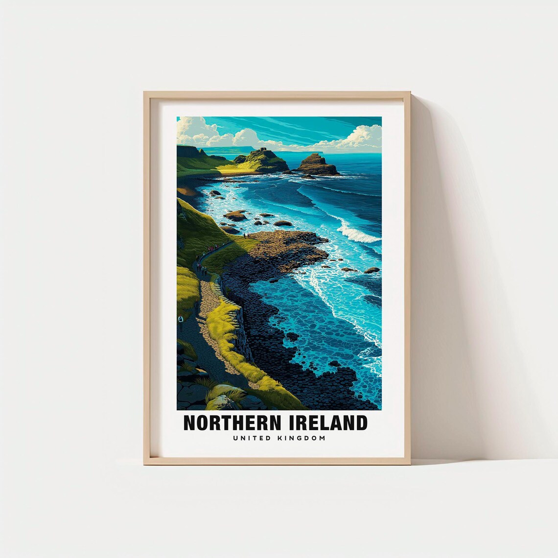 Northern Ireland Basalt Coast Waves Cliffs Coastal Travel Poster