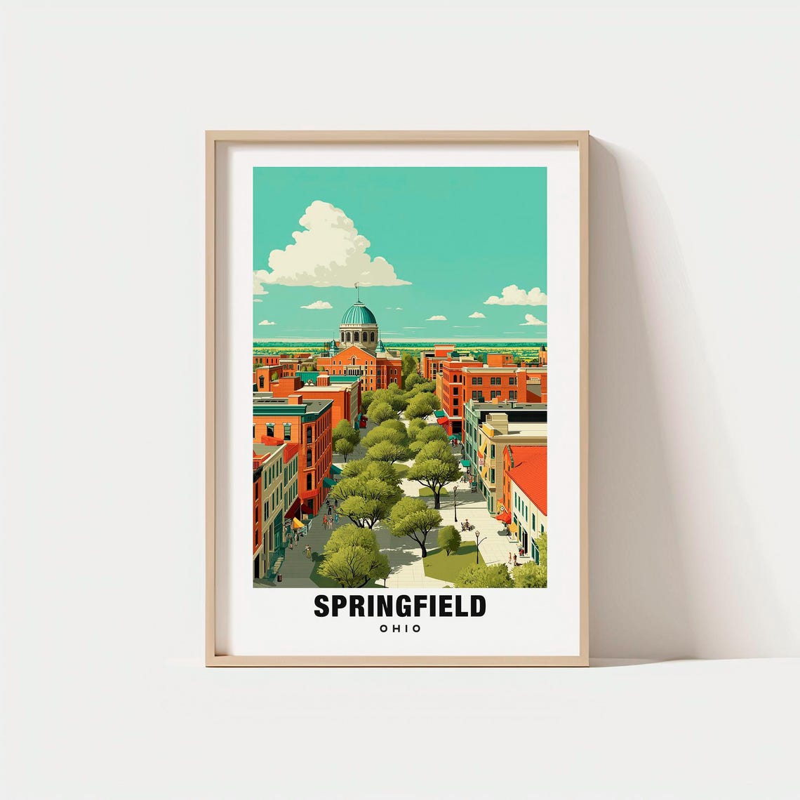 Springfield Ohio Domed Building Downtown Street Cityscape Poster