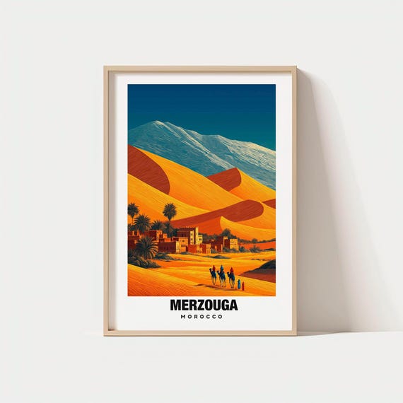 Merzouga Print Morocco Poster Desert Views Dune Beauty Sahara Charm Sunset Glow Travel Wallart