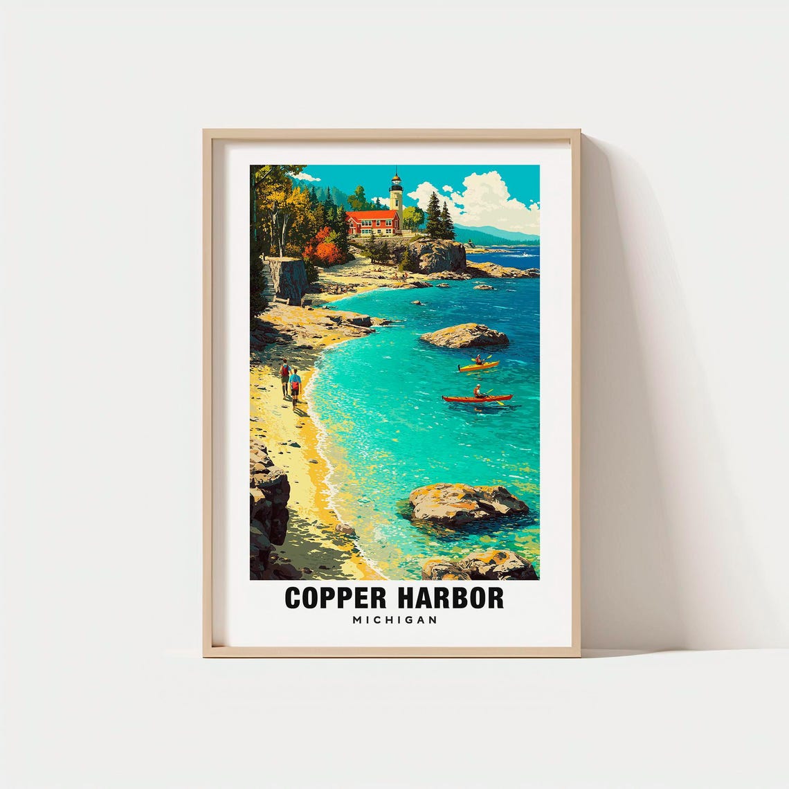 Copper Harbor Michigan Upper Peninsula Beach Kayak Travel Poster