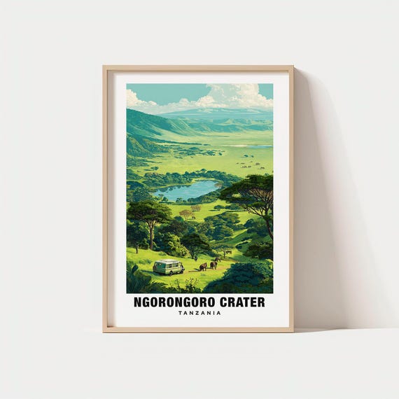 Ngorongoro Crater Poster Tanzania Print Travel Gift Birthday