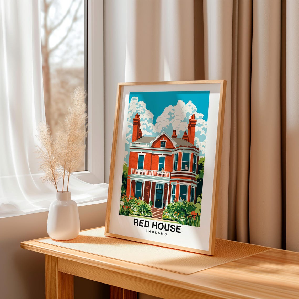 Red House Travel Print Wall Art England England City Print Red House Travel Gift Red House Poster Travel Gift - Image 3