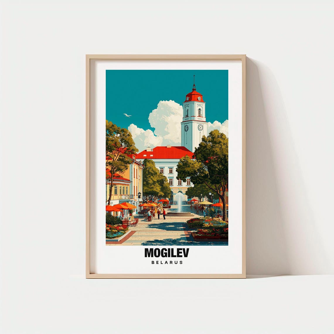 Mogilev Belarus Town Hall Clock Tower Sunny Square Travel Poster
