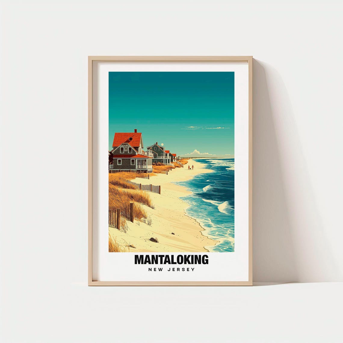 Mantoloking New Jersey Dune Beach Houses and Ocean Waves Travel Poster
