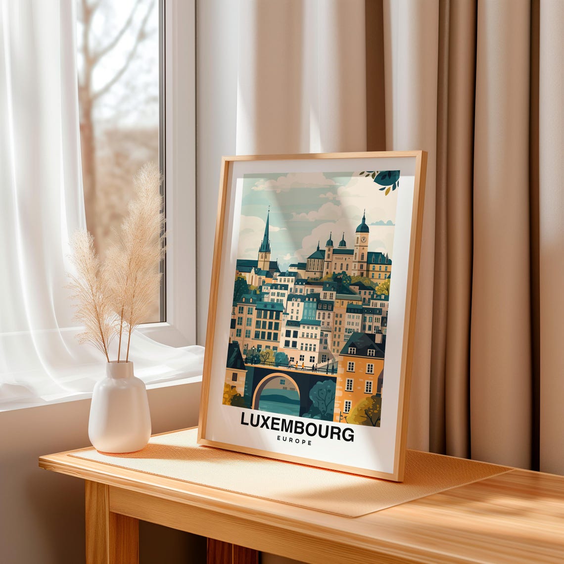 Luxembourg Print Europe Poster Travel Wall Art Cityscape Print Scenic Art Historic Decor Castle View Urban Landscape Travel Poster - Image 3