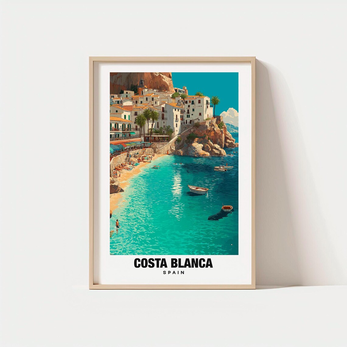 Costa Blanca Spain White Cliffside Village Turquoise Sea Poster