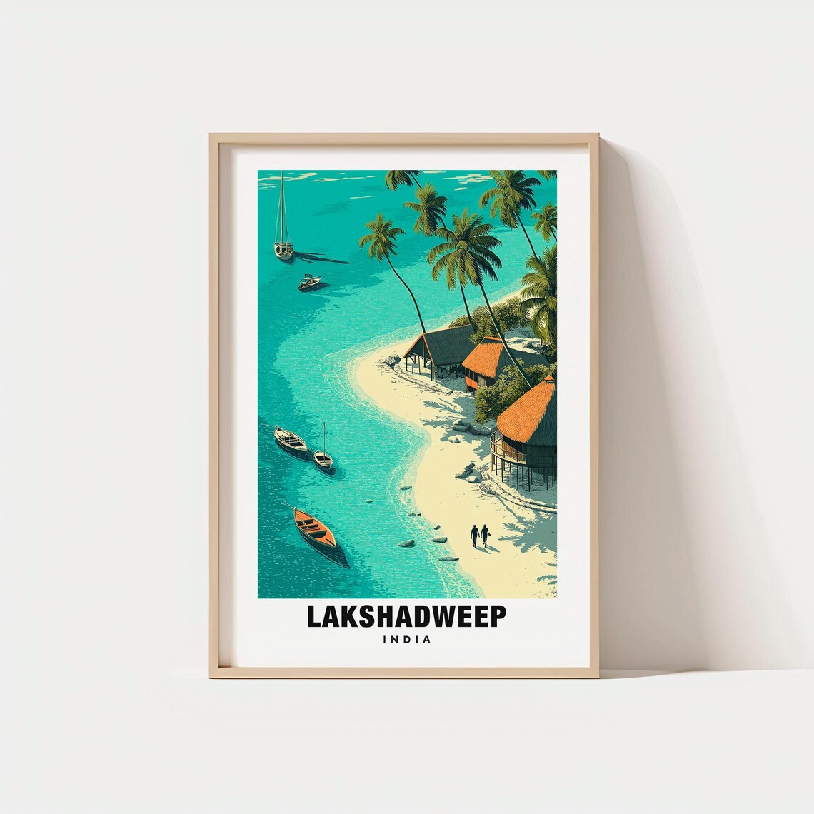 Lakshadweep India Tropical Island Beach Huts Retro Travel Poster
