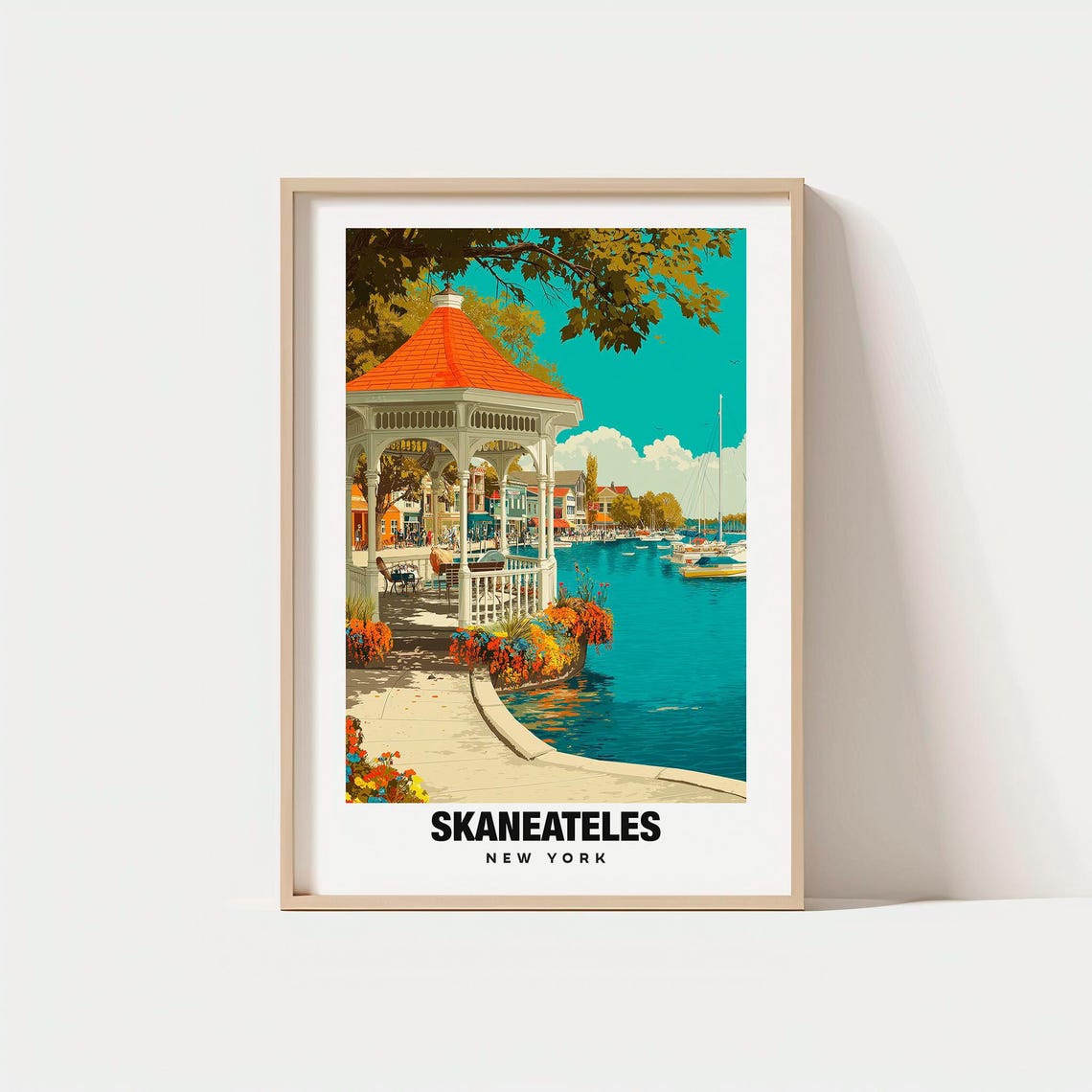 Skaneateles New York Lakeside Gazebo Charming Village Travel Poster