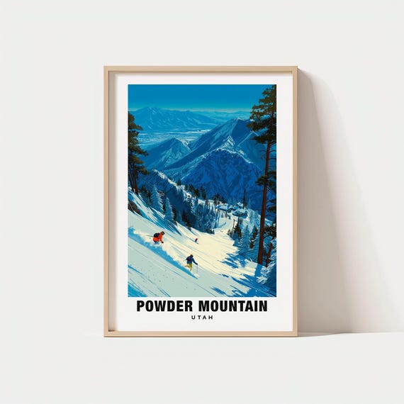 Powder Mountain Print Utah Poster Travel Art Scene Snowy Landscape Ski Escape Winter Views Scenic Peaks Outdoor Adventure
