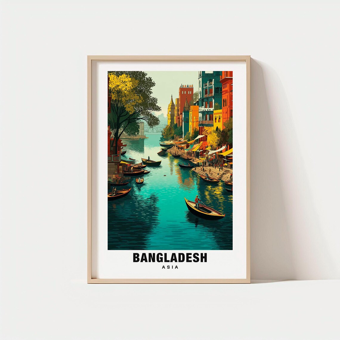 Bangladesh Asia Vibrant Riverfront Boats Waterfront City Poster