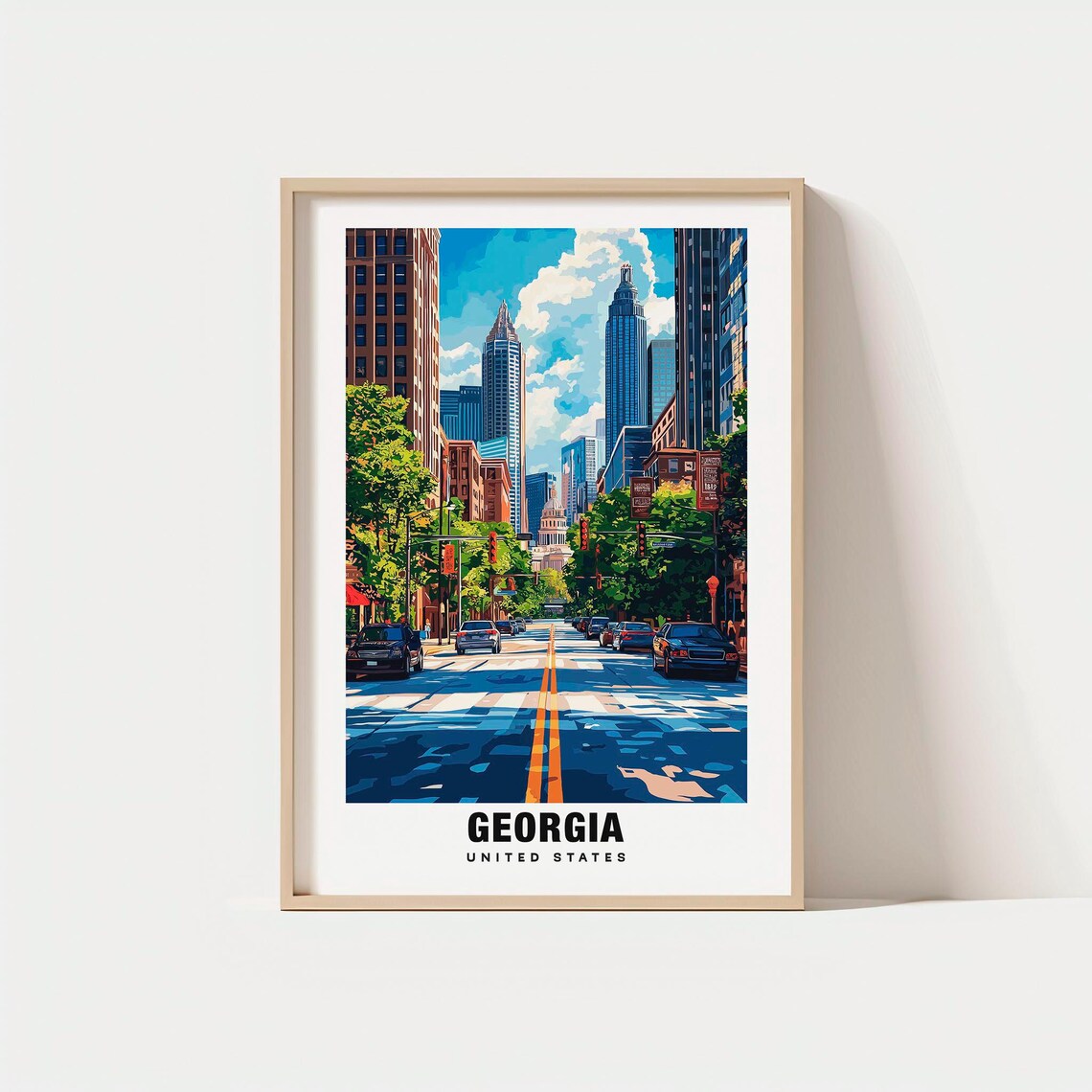 Georgia City Street Skyline Downtown Avenue Urban Scene Poster